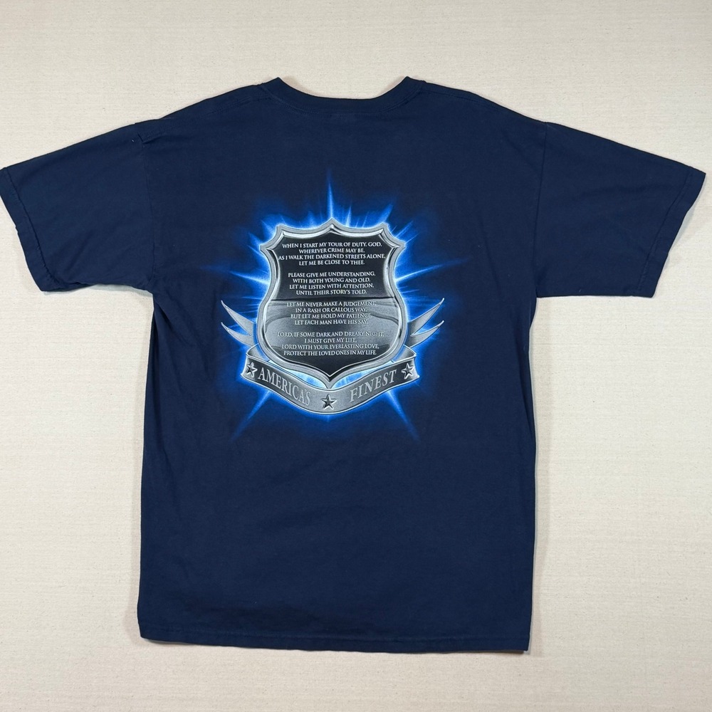 Thin Blue Line Police Prayer Graphic T-Shirt Navy Blue Large Jesus God Tee
